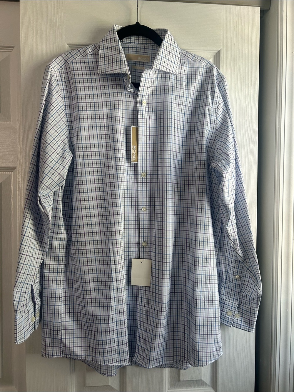 Michael Kors White and Blue Windowpane Dress Shirt
